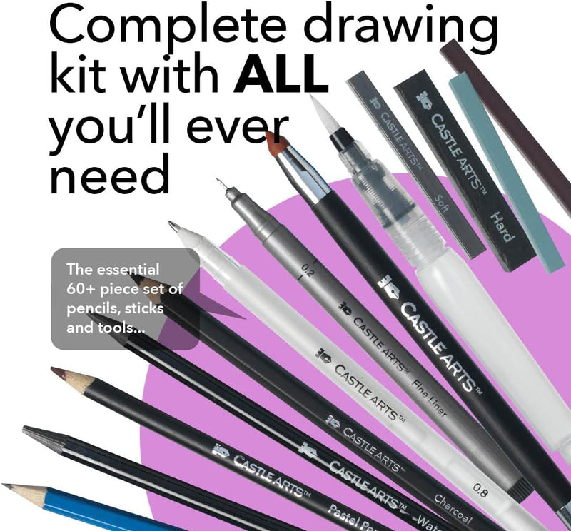 Castle Arts 60 piece drawing and sketching set in zip up case, product photo 5
