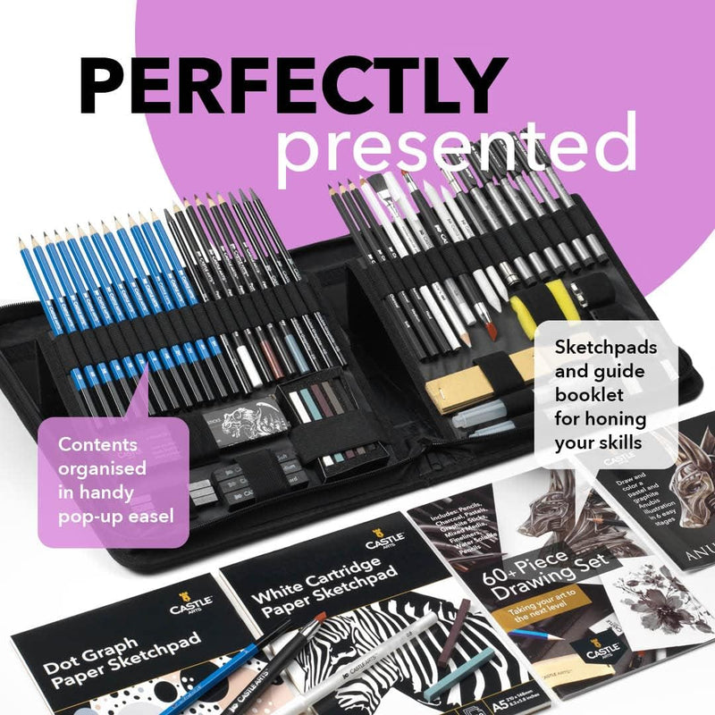 Castle Arts 60 piece drawing and sketching set in zip up case, product photo 2