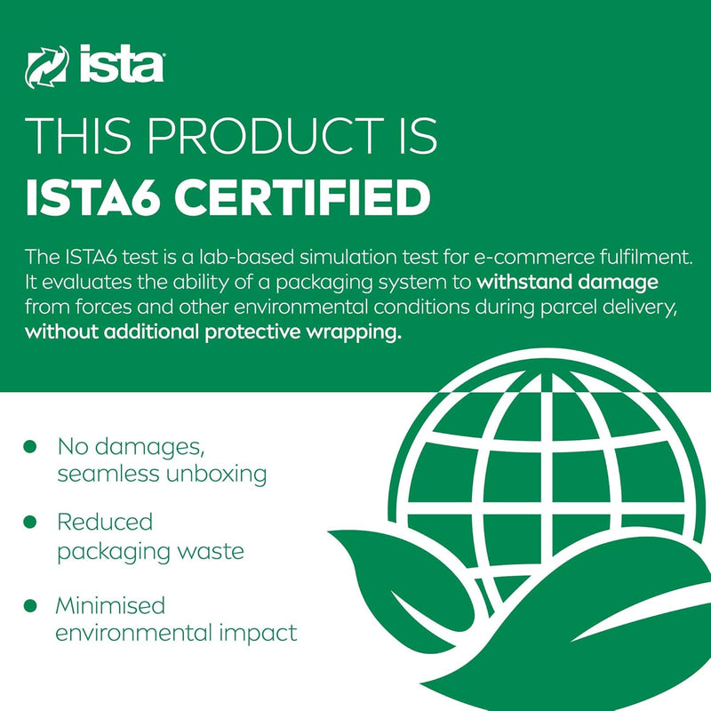 ISTA6 certified packaging, shipped without additional protective wrapping