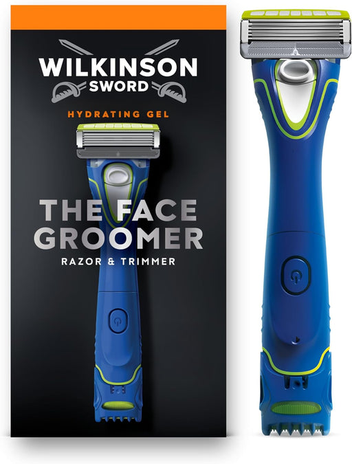 Wilkinson Sword The Face Groomer razor and trimmer with hydrating gel, pack and handset