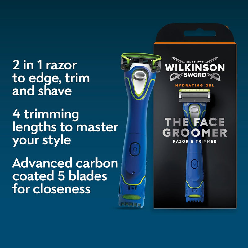 Wilkinson Sword Face Groomer, a 2in1 razor to edge, trim and shave with four trimming lengths