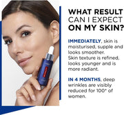 Woman holding the Revitalift Pure Retinol night serum, with the results to expect explained