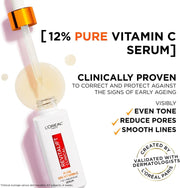 L'Oreal Revitalift Clinical 12% Pure Vitamin C Serum, clinically proven to even tone and smooth lines