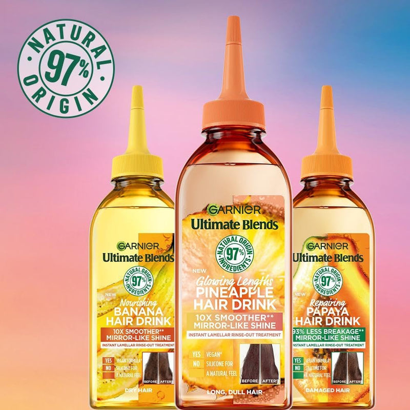 Garnier Ultimate Blends hair drink range: banana, pineapple and papaya, 97% natural origin