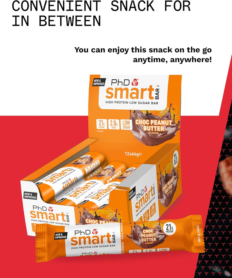 PhD Smart Bar Chocolate Peanut Butter 12 x 64g retail display box