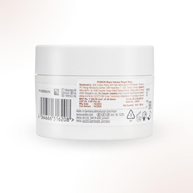 Wella Fusion Intense Repair Mask 150ml, back of pack with ingredients