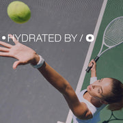 Tennis player serving, part of the Oshee sports nutrition range