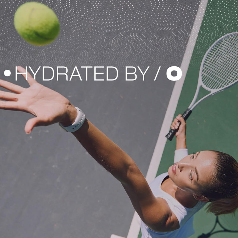Tennis player serving, part of the Oshee sports nutrition range