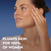 Model applying NIVEA Hyaluron Replumping Serum, which plumps skin for 100% of women