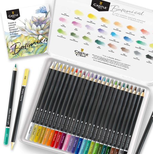 Castle Arts Botanical coloured pencil set, 24 piece display tin