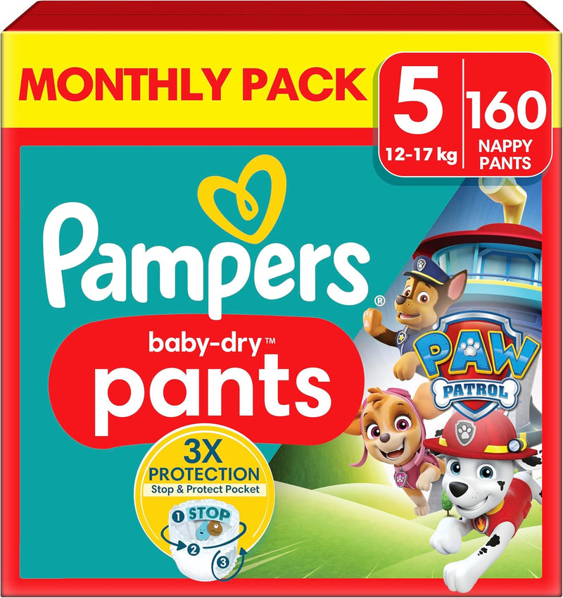 Pampers Baby Dry Nappy Pants Size 5 Paw Patrol Edition 160 Pants (Monthly Box)